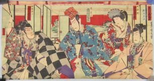 Тоёхара Кунитика, 1835-1900 гг. Триптих якуся-э (yakusha-e) - изображение актеров